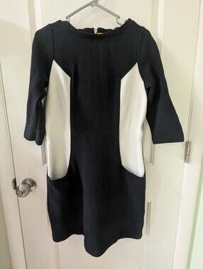 Boden Black and White Paneled Midi Dress